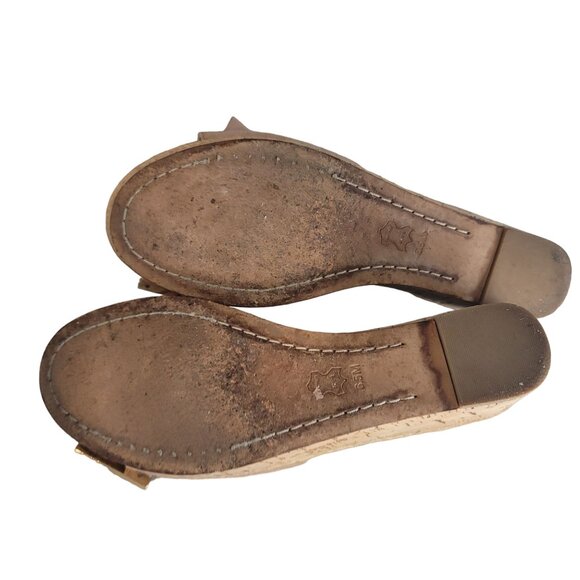 Tory Burch penny Leather Sole cork Wedge Sandals Bow Detail Size 6.5 Light Brown - Picture 8 of 12